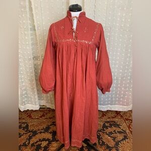 Vintage 70s/80s Pink Sequined Indian Cotton Dress with Lantern Sleeves, Hippie